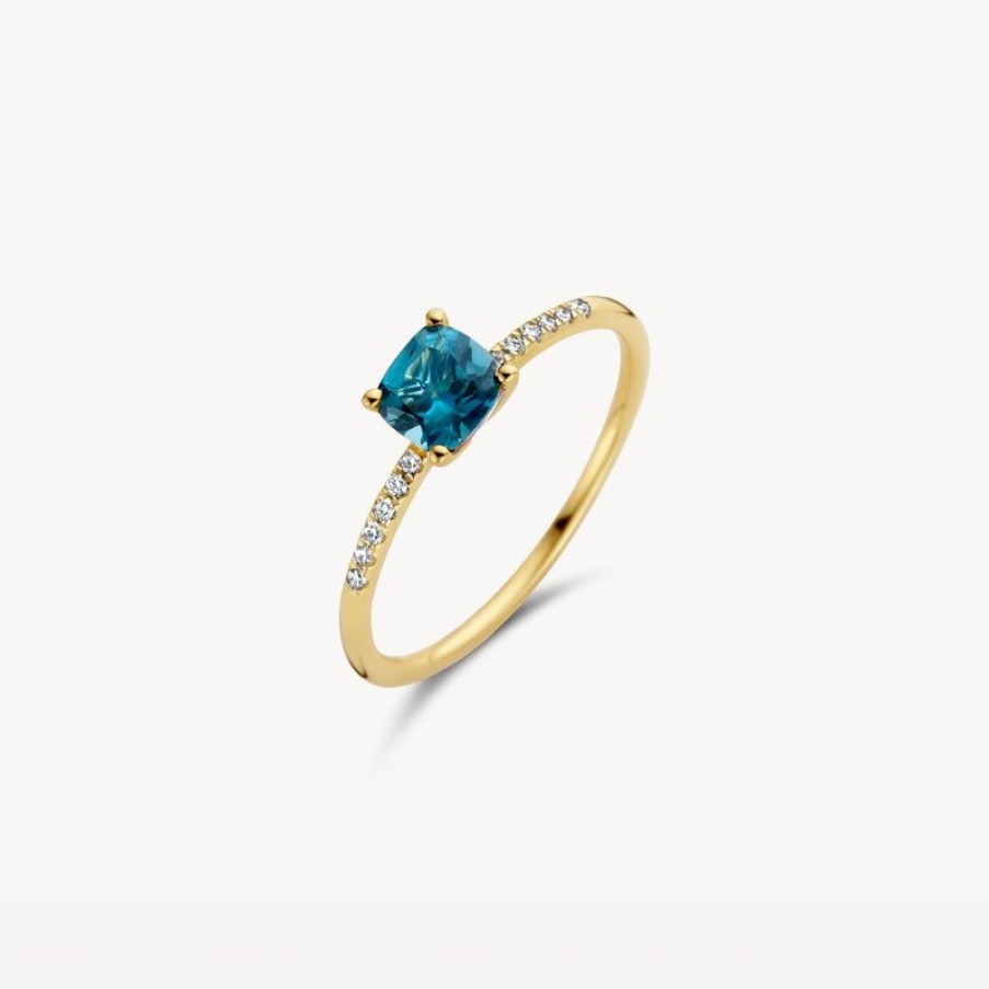 Clearance 14K Geelgoud Met Diamant En London Blue Topaz