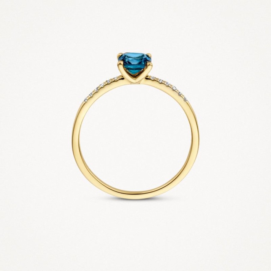 Clearance 14K Geelgoud Met Diamant En London Blue Topaz