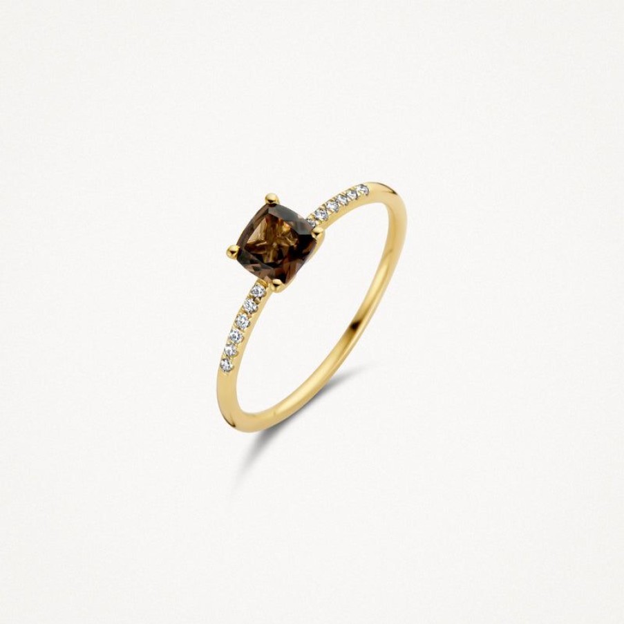 Clearance 14K Geelgoud Met Diamant En Smokey Quartz