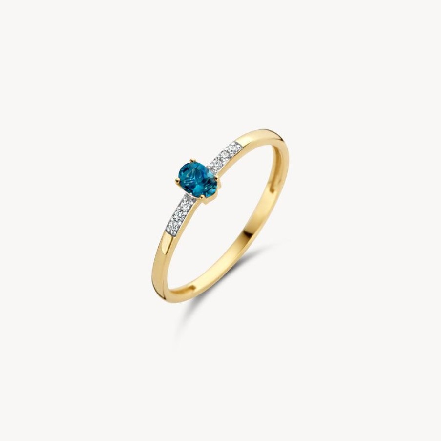 Clearance 14K Geel En Wit Goud Met Diamant En London Blue Topaz